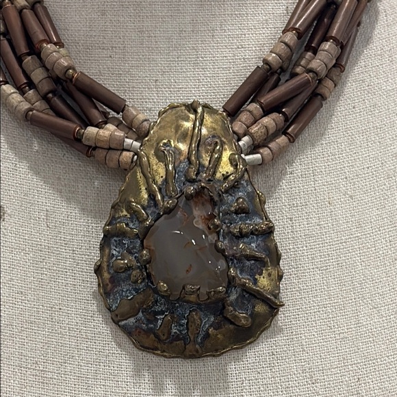 Handcrafted Brown and Gold Statement Necklace - Handmade by me!! - Picture 3 of 7